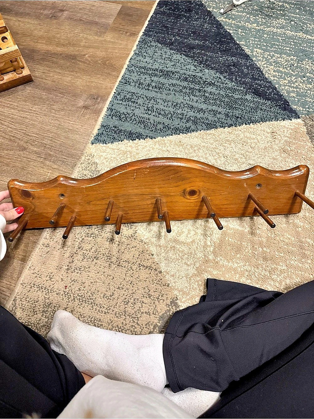 Wooden Wall-Mount peg Rack Brown